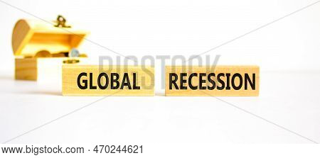 Global Recession Symbol. Concept Words Global Recession On Wooden Blocks. Beautiful White Table Whit