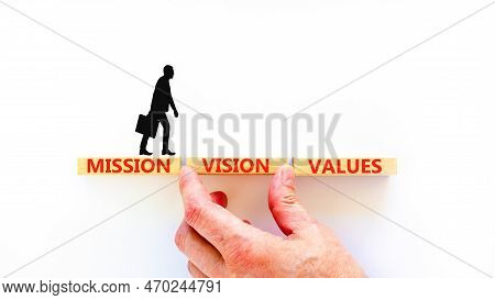 Mission Vision Values Symbol. Concept Words Mission Vision Values On Wooden Blocks On A Beautiful Wh