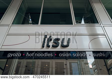 London, Uk - February 02, 2023: Sign Outside Itsu Restaurant In The City Of London. Itsu Is A Britis