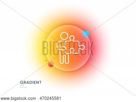 Man With Puzzle Line Icon. Gradient Blur Button With Glassmorphism. Jigsaw Piece Sign. Business Chal