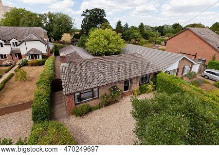Ditton Green, Suffolk, England - July 24 2018: Rooftop View Of Village Bungalows And Houses From Hig