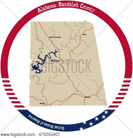 Map Of Randolph County In Alabama, Usa Arranged In A Circle.