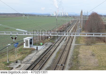 Vyskov, Czechia - February 05, 2023: Spring Day In Train Station In Village