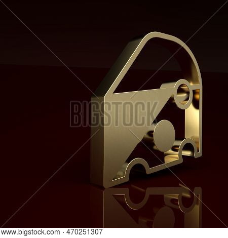 Gold Cheese Icon Isolated On Brown Background. Minimalism Concept. 3d Render Illustration
