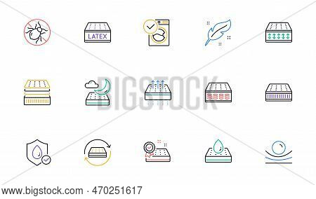 Mattress Line Icons Set. Memory Foam, Pillow, Latex. Breathable, Washable, Bed Tick Icons. Light Wei