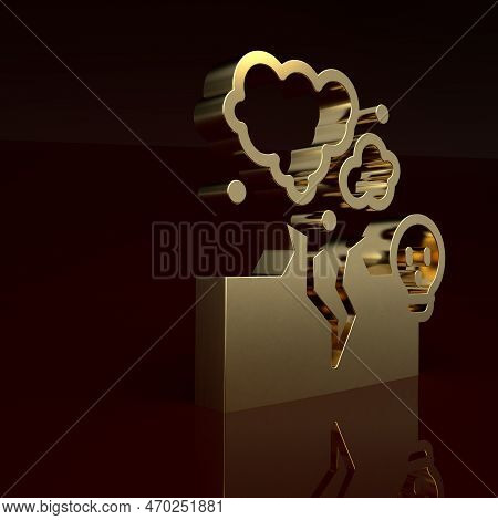 Gold Poisonous Cloud Of Gas Or Smoke Icon Isolated On Brown Background. Stink Bad Smell, Smoke Or Po