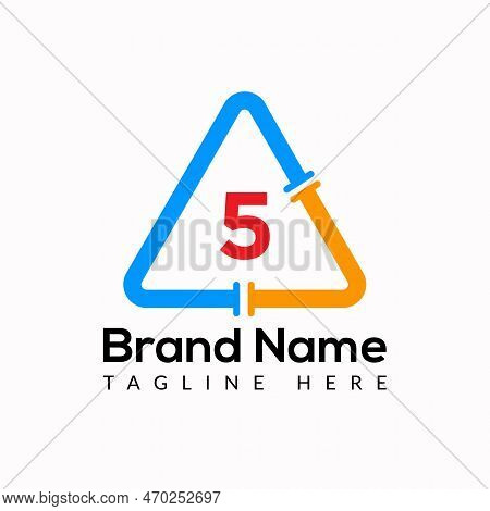 Plumbing Template On 5 Letter. Plumbing Logo Design Concept