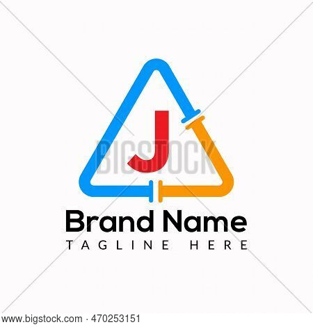 Plumbing Template On J Letter. Plumbing Logo Design Concept