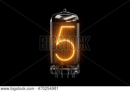 Five. Digit 5 Nixie Tube Indicator Digit. Gas Discharge Indicators And Lamps. 3d. 3d Rendering