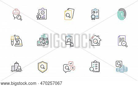 Inspection Line Icons. Quality Research, Testing And Safety Check Icons. Microscope Analysis, Qualit