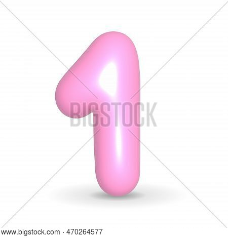 Number One 1 Pink Balloon 3d Rendered. Realistic Design Element For Events. Happy Birthday, Happy Va