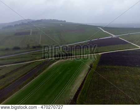 Winter View On Val De Livre En Gran Cru Vineyards Of Famous Champagne Houses In Montagne De Reims, C