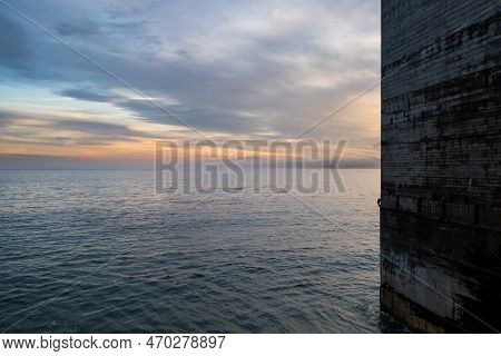 Copy Space Or Background Consisting Of Sunrise Over Ocean In Cannery Row, Pacific Grove, California,
