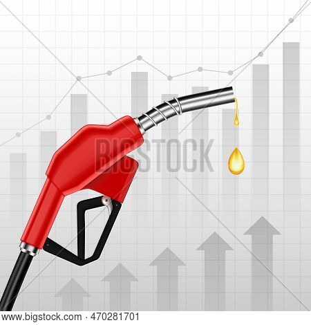 Oil Price Rising Concept. Fuel Pump Nozzle With Drop Oil On Chart Background. Eps10 Vector