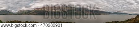 Panoramic View Of Cloud Covered Mountains Above Lake Wakatipu From Bennetts Bluff Viewpont Between Q
