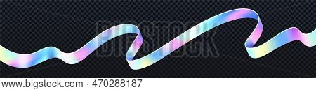 Holographic Iridescent Ribbon Flying In Air, Pearlescent Rainbow Or Unicorn Blur Tape, Realistic Vec