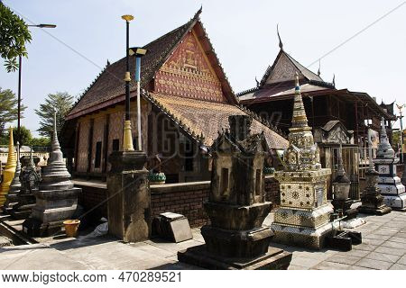 Ancient Old Ubosot Ordination Hall And Antique Stupa Ruin Chedi For Thai Travelers People Visit Resp