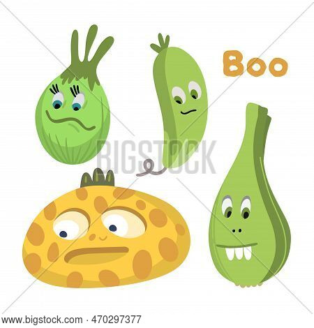 Cute Green Vegetable Monster Chararter. Boo. Draw