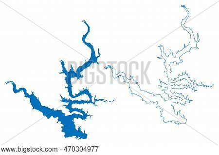 Lake Belton Reservoir (united States Of America, North America, Us, Usa, Texas) Map Vector Illustrat