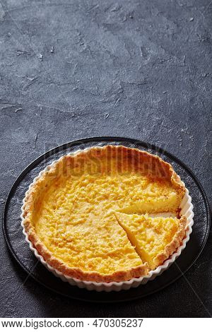 Chess Pie Pairs A Traditional Butter Pie Crust With A Sweet, Custardy Filling In White Baking Dish O