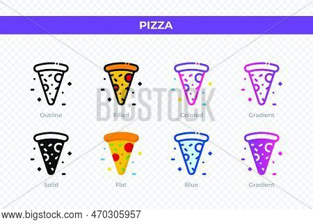 Pizza icons in different style. Pizza icons set. Holiday symbol. Different style icons set. Vector illustration