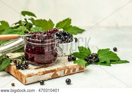 Delicious Black Currant Jam Urd, Custard Or Jam And Fresh Berries, Banner, Menu, Recipe Place For Te