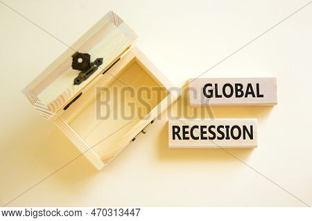 Global Recession Symbol. Concept Words Global Recession On Wooden Blocks. Beautiful White Table Whit