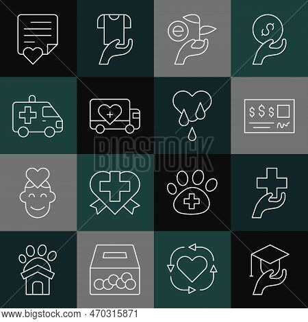 Set Line Education Grant, Heart With Cross, Bank Check, Leaf In Hand, Humanitarian Truck, Ambulance 