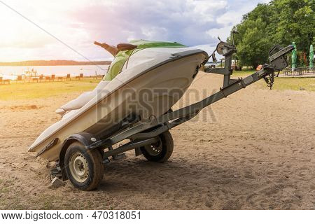 Jet Ski Mounted On A Special Trailer On The Beach