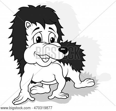 A Drawing Of A Hedgehog Standing On All Four Paws - Cartoon Illustration Isolated On White Backgroun
