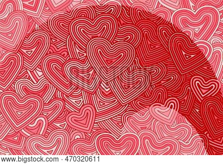 Valentines Day Greeting Card Template Or Background With Hearts And Line Ornament. Retro Fashion Hip