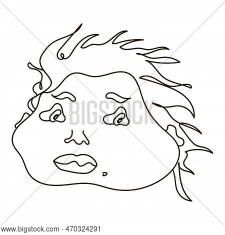 Portrait Of A Smooth Woman With A Birthmark, Girlish Face With Short Hair. A Girl's Head As An Avata
