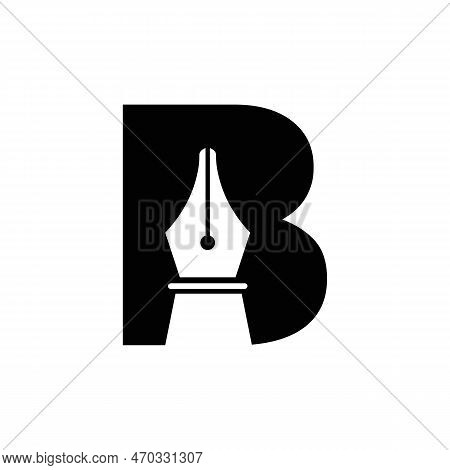 Initial Letter B Pen Nib Icon For Education Logo And Law Symbol Vector Template Based Alphabet