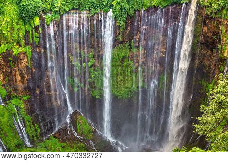 Panoramic Aerial View Of Tumpak Sewu Waterfall At East Java, Indonesia