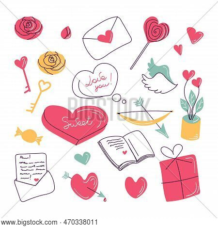 Valentines Day Doodle Elements Set Vector Illustration