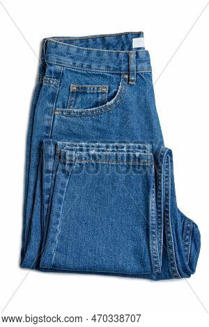 Blue Jeans Pants Isolated On White Background. Denim Background, Texture. Fashion Concept, Business,