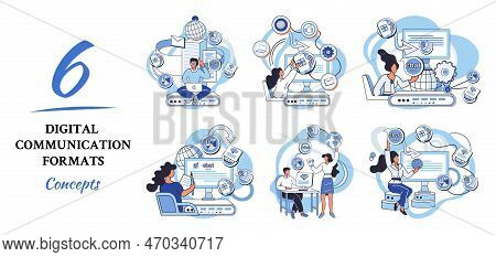 Digital Communication Formats Metaphor, Content Online Data And Social Media Streaming. Abstract Mod