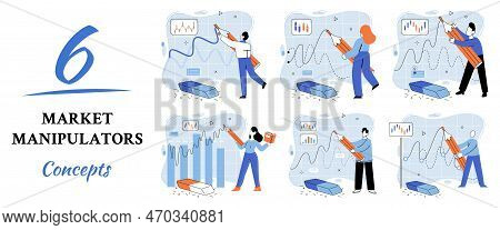 Stock Market Manipulation Concepts Set, Change Business Graph Indicator, Influence Crypto Currency P