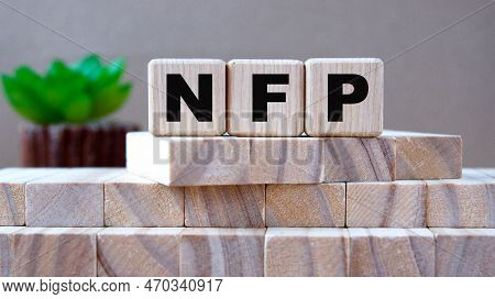Nfp - Acronym On Wooden Cubes On The Background Of Wooden Blocks And Cactus
