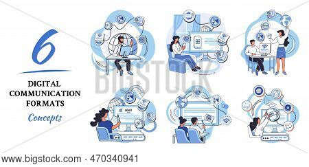 Digital Communication Formats Metaphor, Content Online Data And Social Media Streaming. Abstract Mod