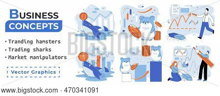 Stock Market Manipulation Concepts Set, Change Business Graph Indicator, Influence Crypto Currency P