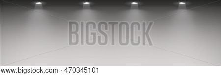 Spotlight Lighting On Wall Background. Light Source In The Studio. Artificial Stage Layout. Vector H
