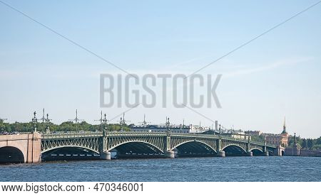 View Of The Troitsky Bridge On The Neva River In St. Petersburg. High Quality Photo