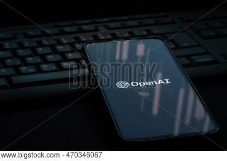 Ljubljana, Slovenia - 21 January 2023: Openai Logo On Smartphone Screen Laying On Computer Keyboard
