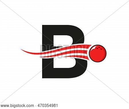 Letter B Bowling Logo. Bowling Ball Symbol With Red Moving Ball Vector Template