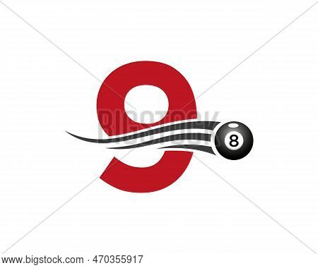 Letter 9 Billiards Or Pool Game Logo Design For Billiard Room Or 8 Ball Pool Club Symbol Vector Temp