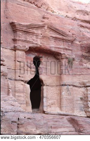 Facade Of The Lion Triclinium At The Trailhead To The Monastery, Ad Deir, Petra, Jordan 2021