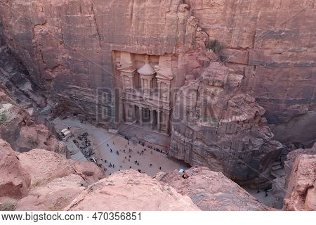 View Onto The Treasury From The Viewpoint At The End Of The Al Khubtha Trail, Petra, Jordan 2021