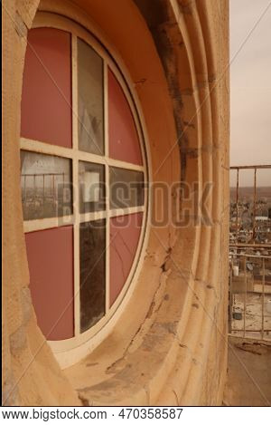 Window On Top Of The Bell Tower Of The St John The Baptist Church In Madaba, Jordan 2021