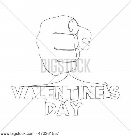 One Continuous Line Of Fist Hilding Valentine's Day Text. Thin Line Illustration Vector Concept. Con